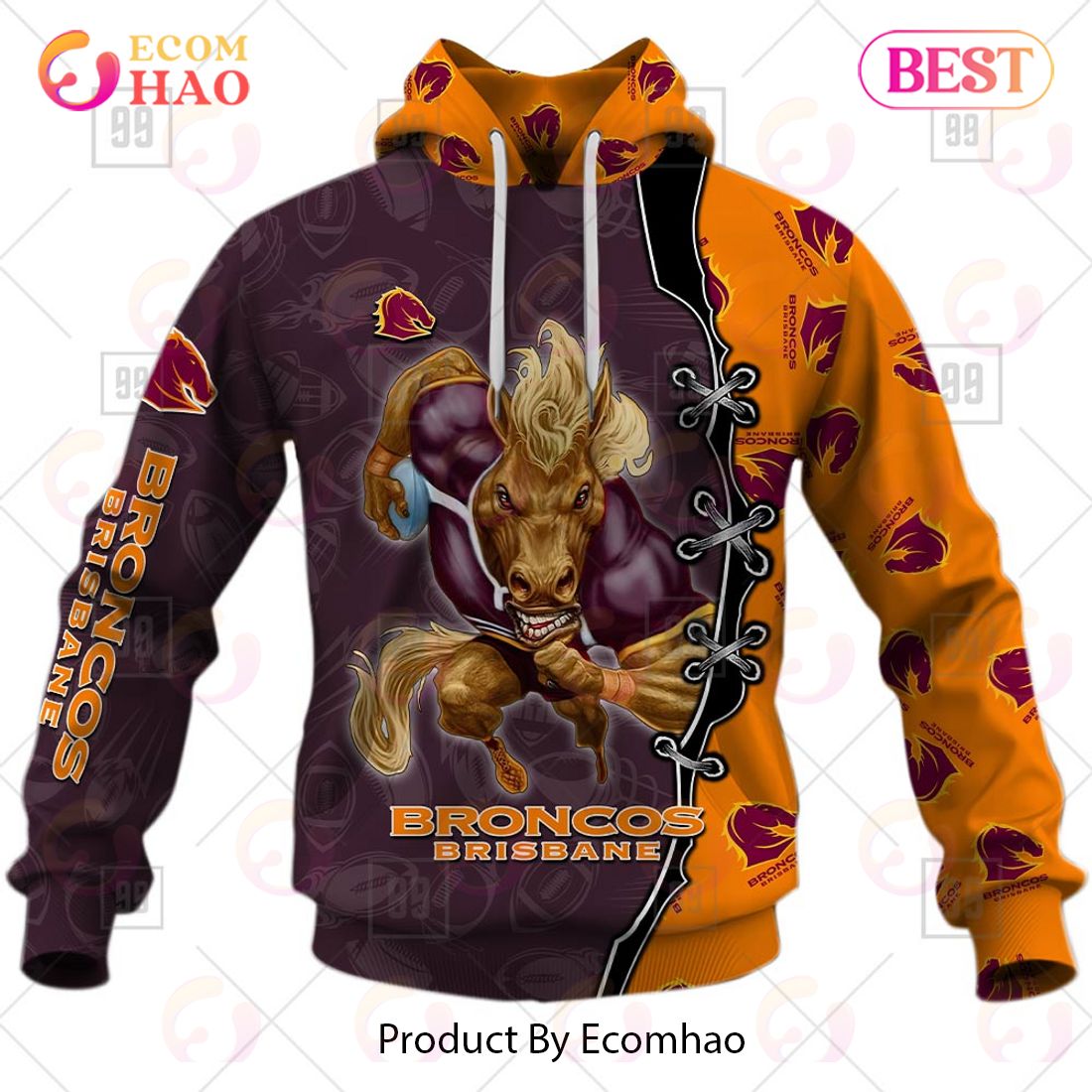 Personalized NRL Warrior Brisbane Broncos 3D Hoodie