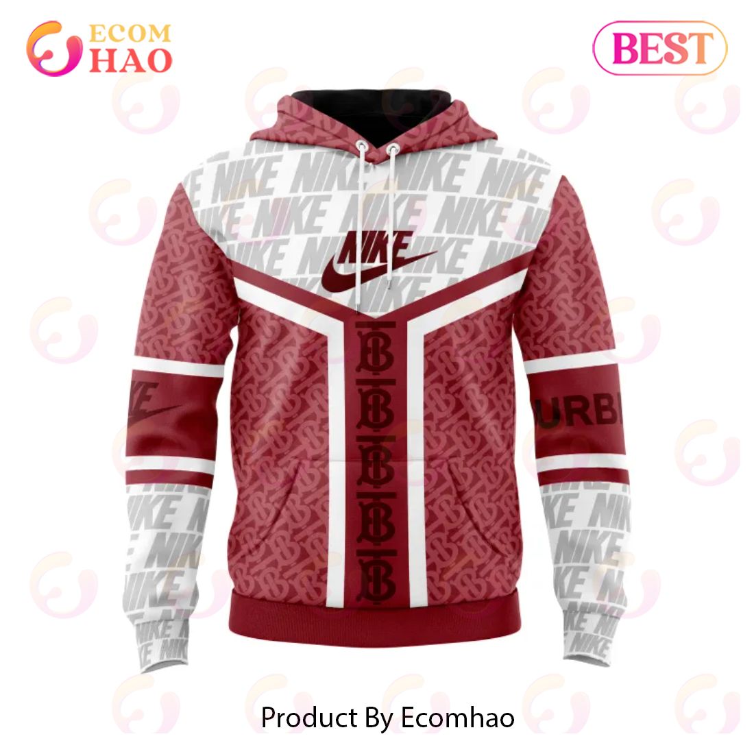 Nike Burberry Red White Unisex Hoodie Outfit For Men Women Luxury Brand Clothing Special Gift Luxury Items