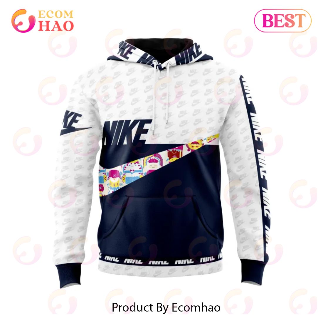 Nike Cartoon CN Navy White Unisex Hoodie Outfit For Men Women Luxury Brand Clothing Special Gift Luxury Items