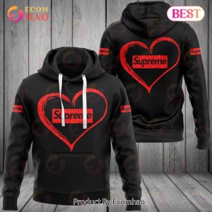 Supreme Red Heart Black Luxury Brand Premium Hoodie For Men Women