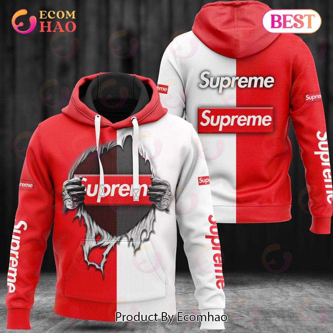 Supreme red white fashion luxury brand hoodie for men women luxury hoodie outfit for fall outfit