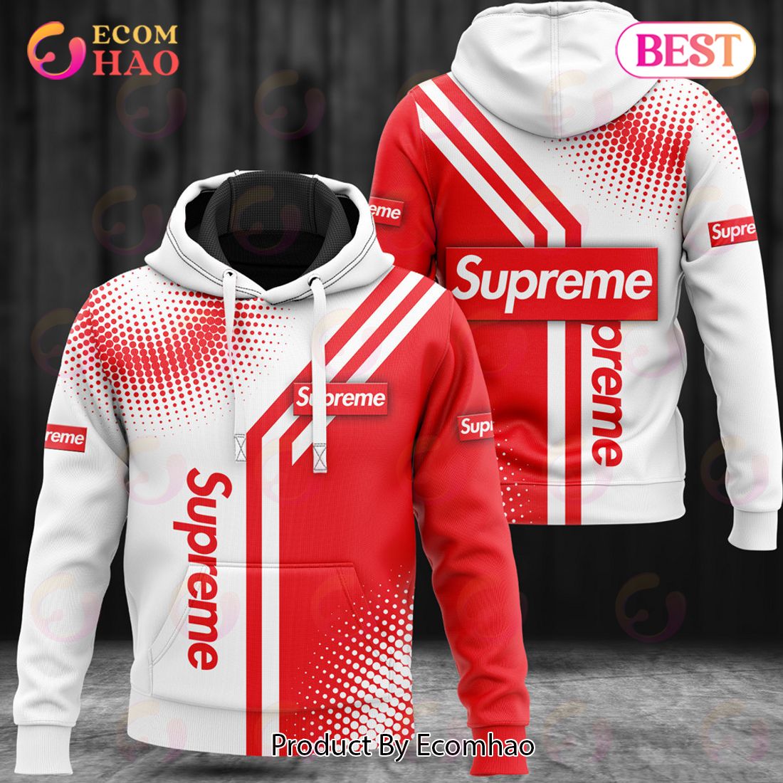 Supreme Red White Fashion Luxury Brand Premium Hoodie For Men Women