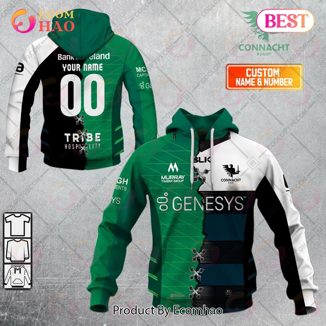 Personalized IRFU Connacht Rugby Mix Jersey Style 3D Hoodie