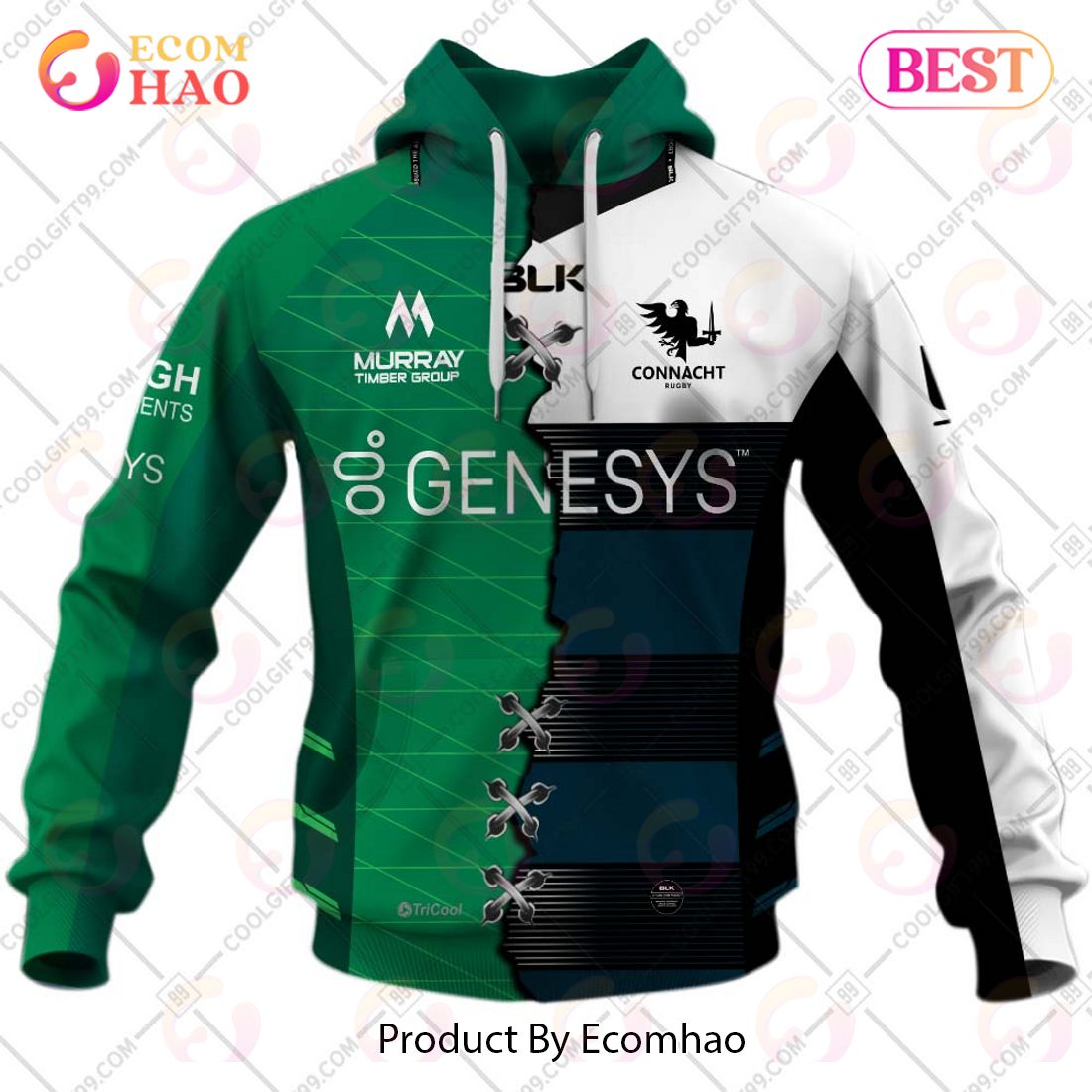 Personalized IRFU Connacht Rugby Mix Jersey Style 3D Hoodie