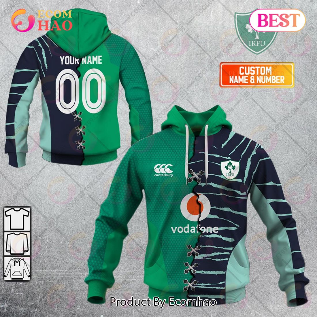 Personalized IRFU Ireland national Rugby Mix Jersey Style 3D Hoodie