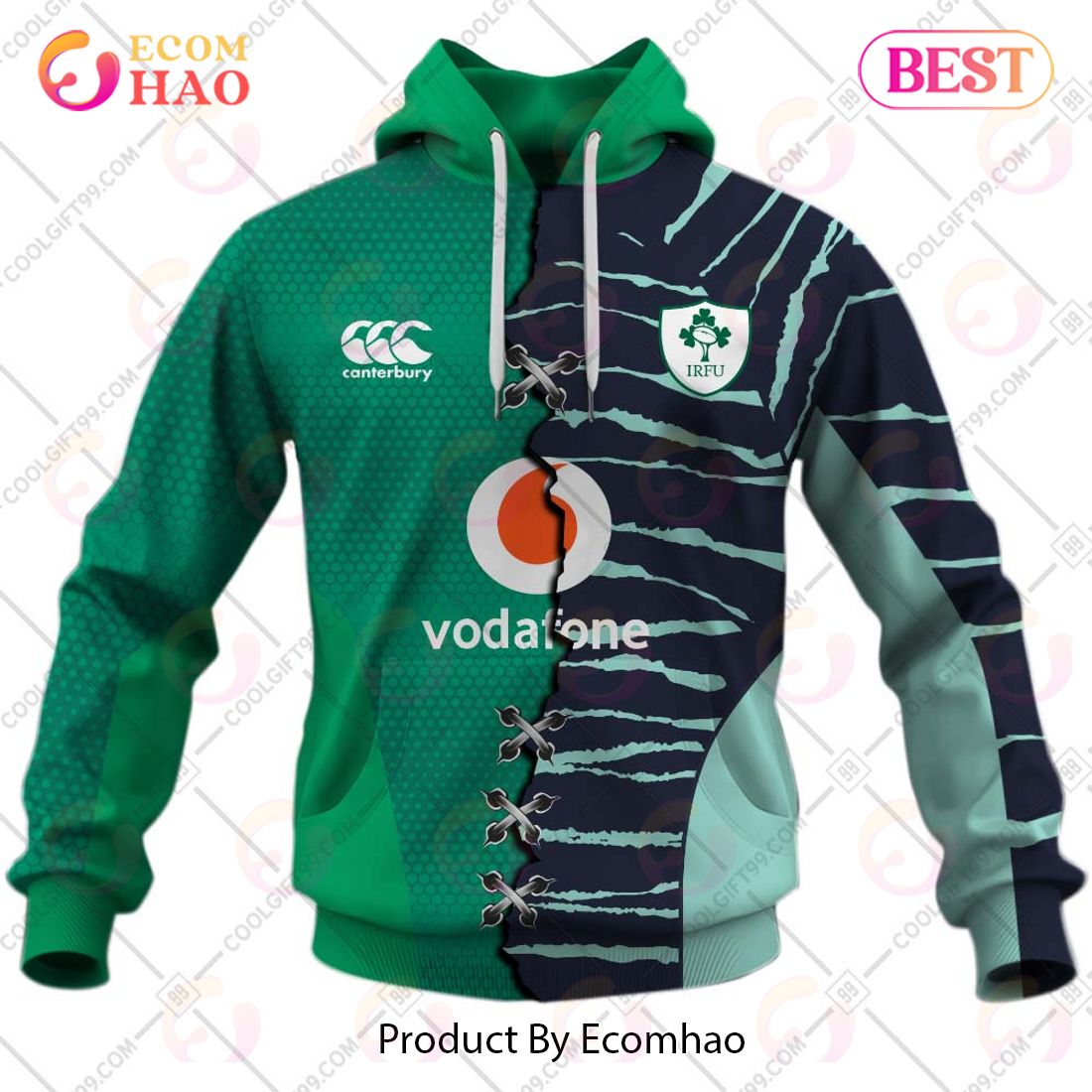 Personalized IRFU Ireland national Rugby Mix Jersey Style 3D Hoodie