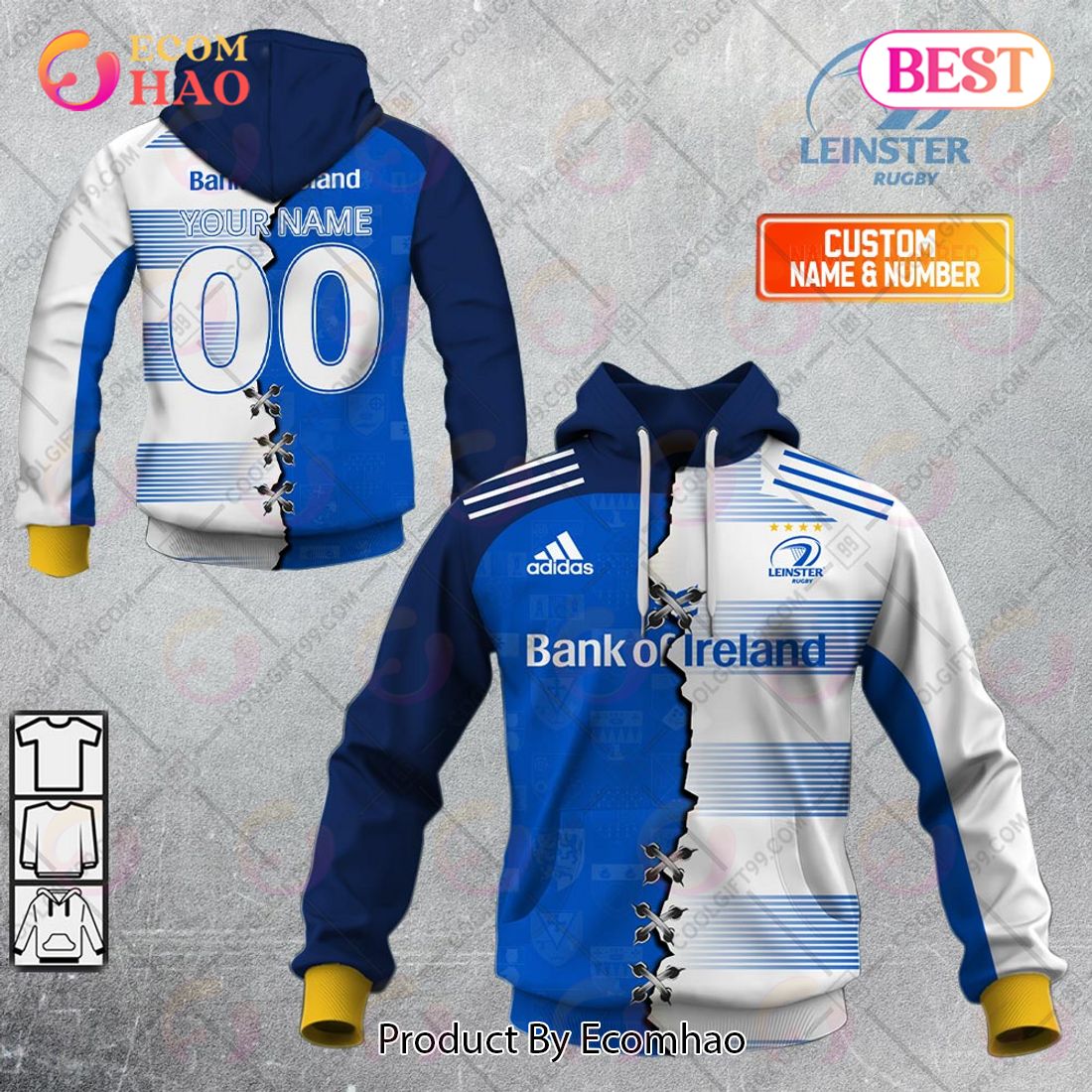 Personalized IRFU Leinster Rugby Mix Jersey Style 3D Hoodie