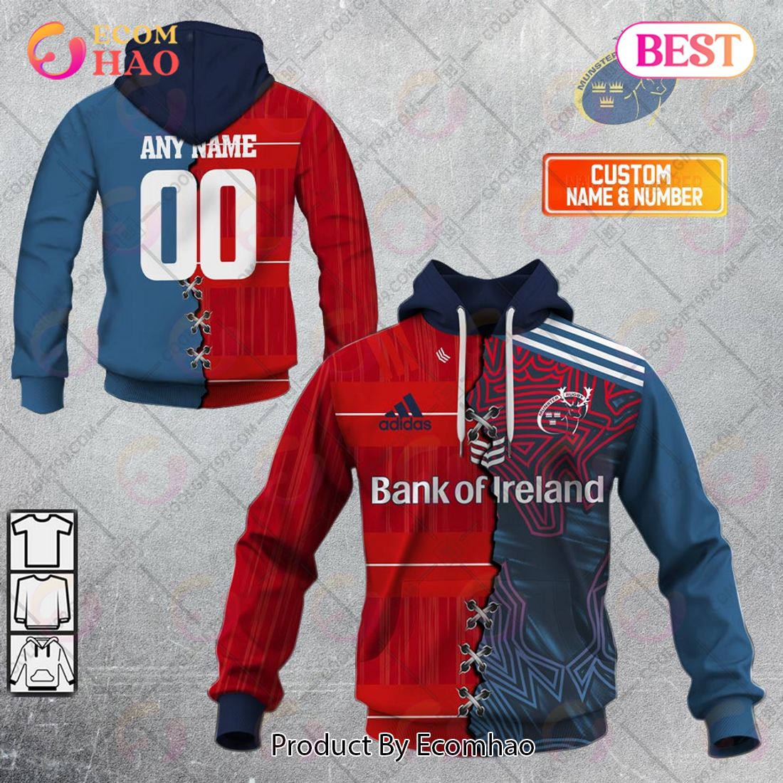 Personalized IRFU Munster Rugby Mix Jersey Style 3D Hoodie