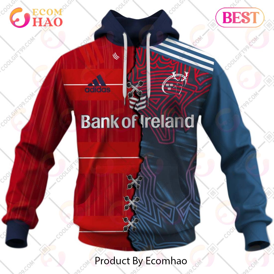 Personalized IRFU Munster Rugby Mix Jersey Style 3D Hoodie