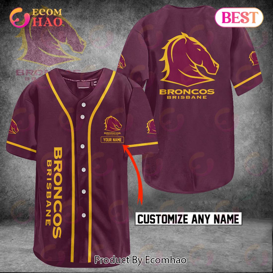 NRL Brisbane Broncos Custom Name Baseball Jersey