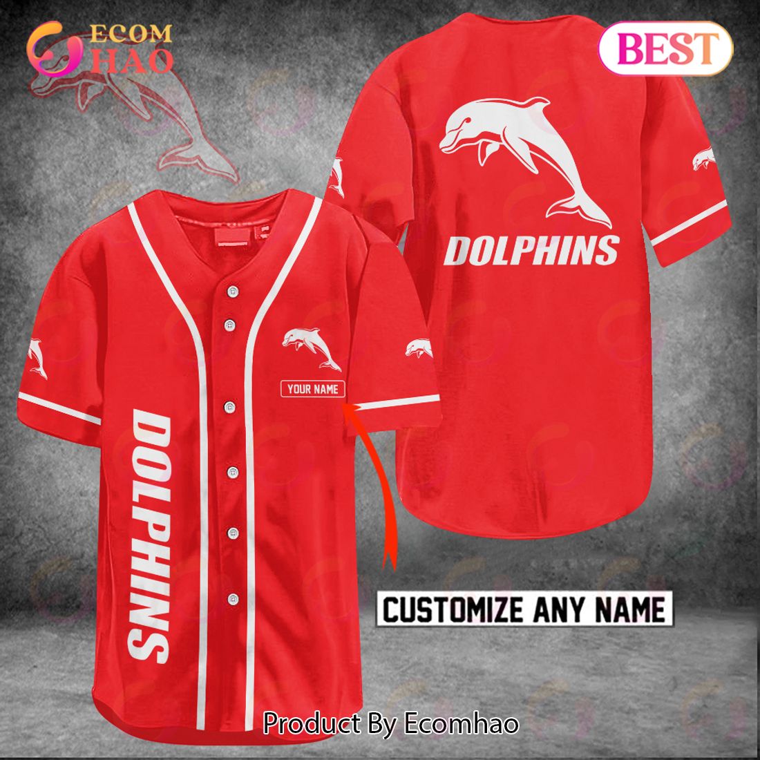 NRL Dolphins Custom Name Baseball Jersey