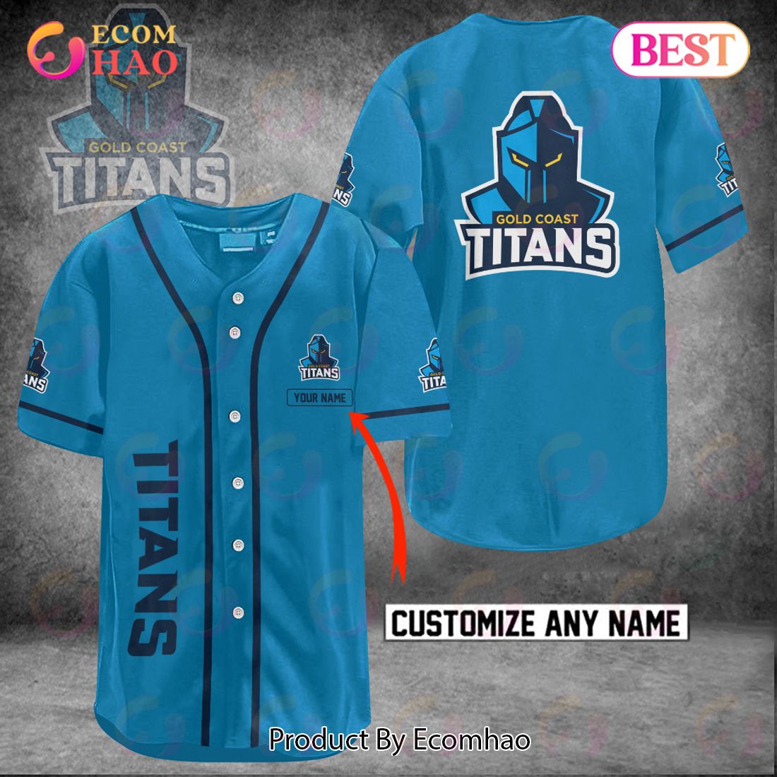 NRL Gold Coast Titans Custom Name Baseball Jersey