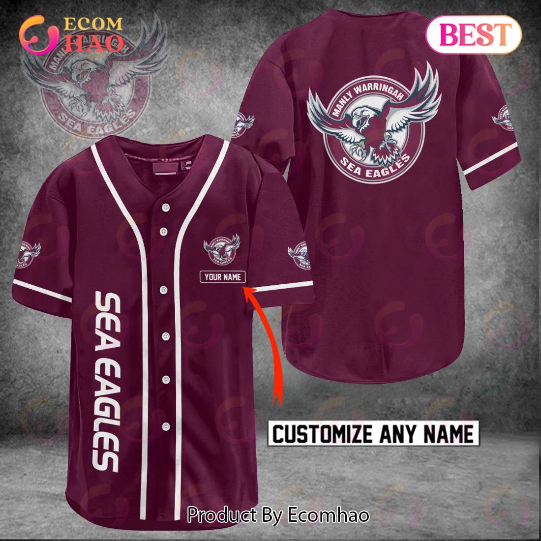 NRL Manly Sea Eagles Custom Name Baseball Jersey