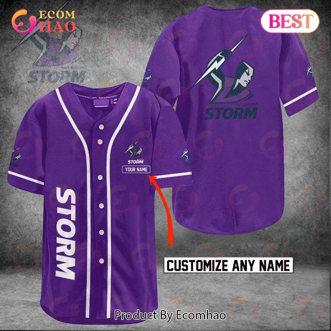 NRL Melbourne Storm Custom Name Baseball Jersey