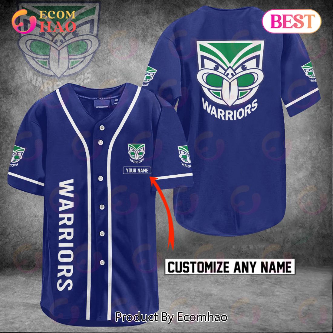 NRL New Zealand Warriors Custom Name Baseball Jersey