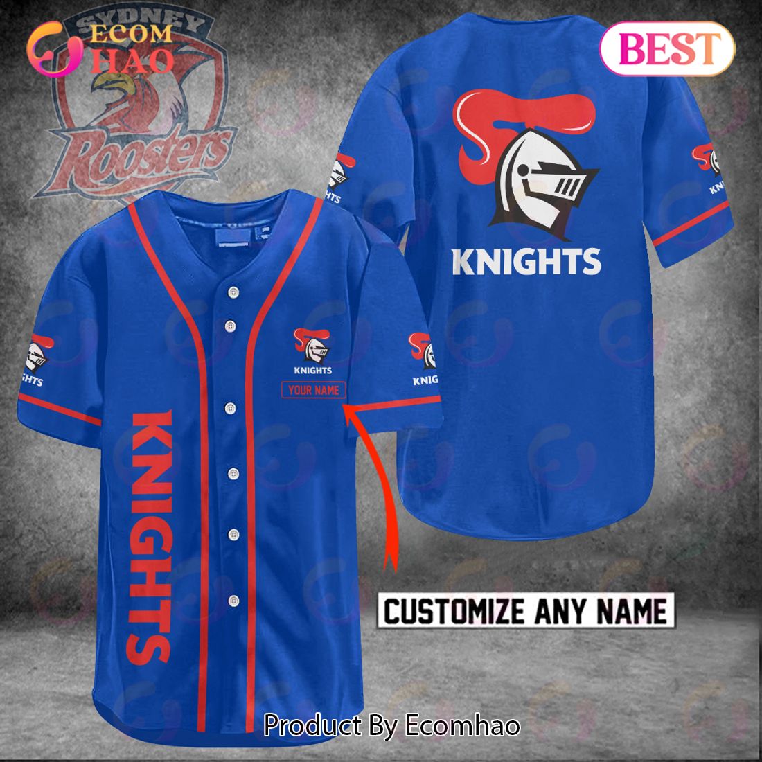 NRL Newcastle Knights Custom Name Baseball Jersey