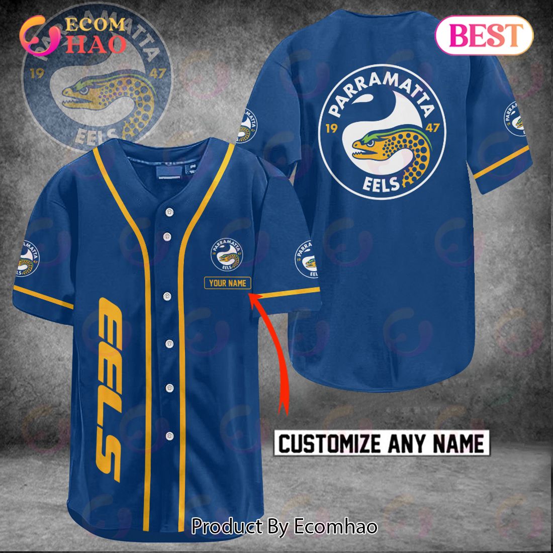 NRL Parramatta Eels Custom Name Baseball Jersey