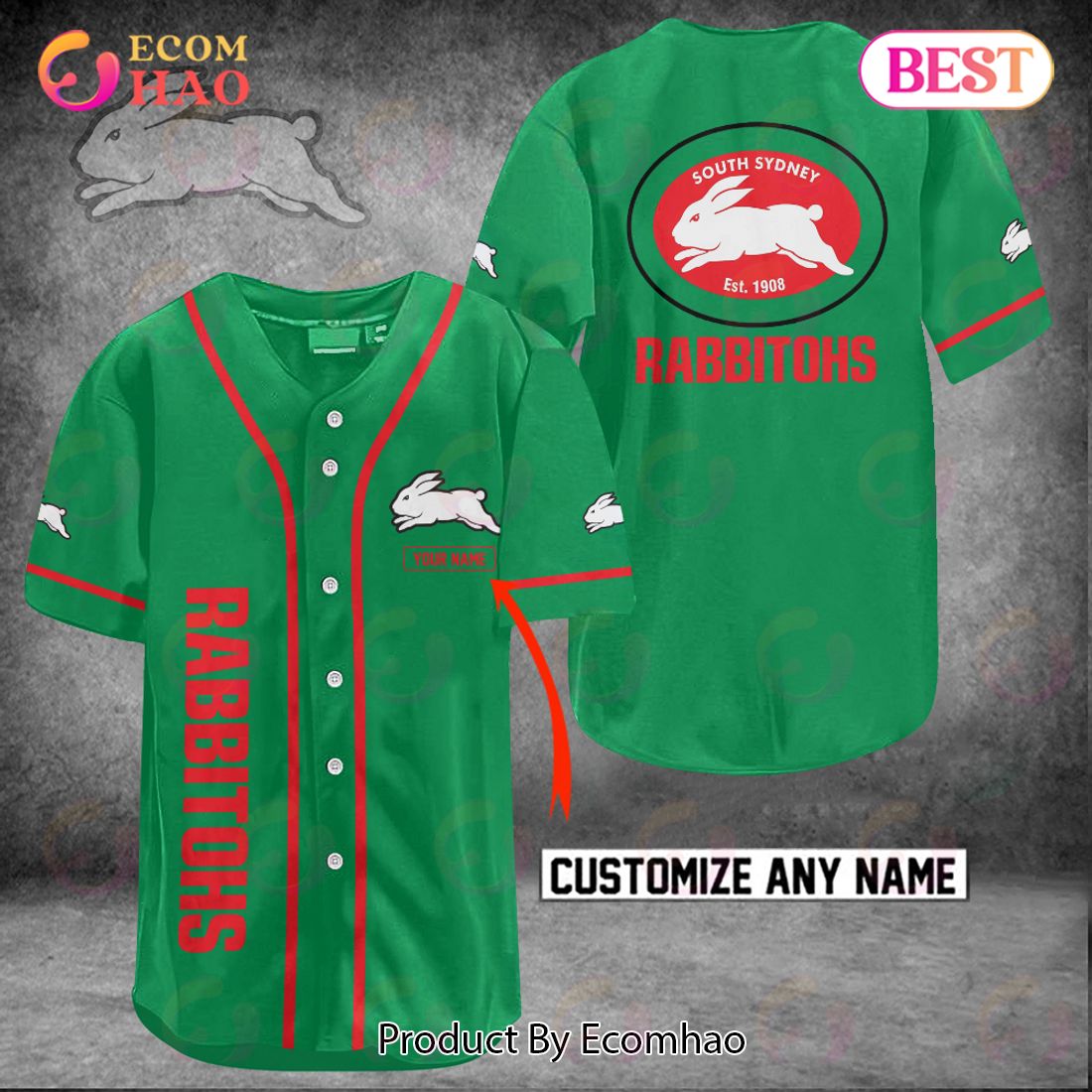 NRL South Sydney Rabbitohs Custom Name Baseball Jersey