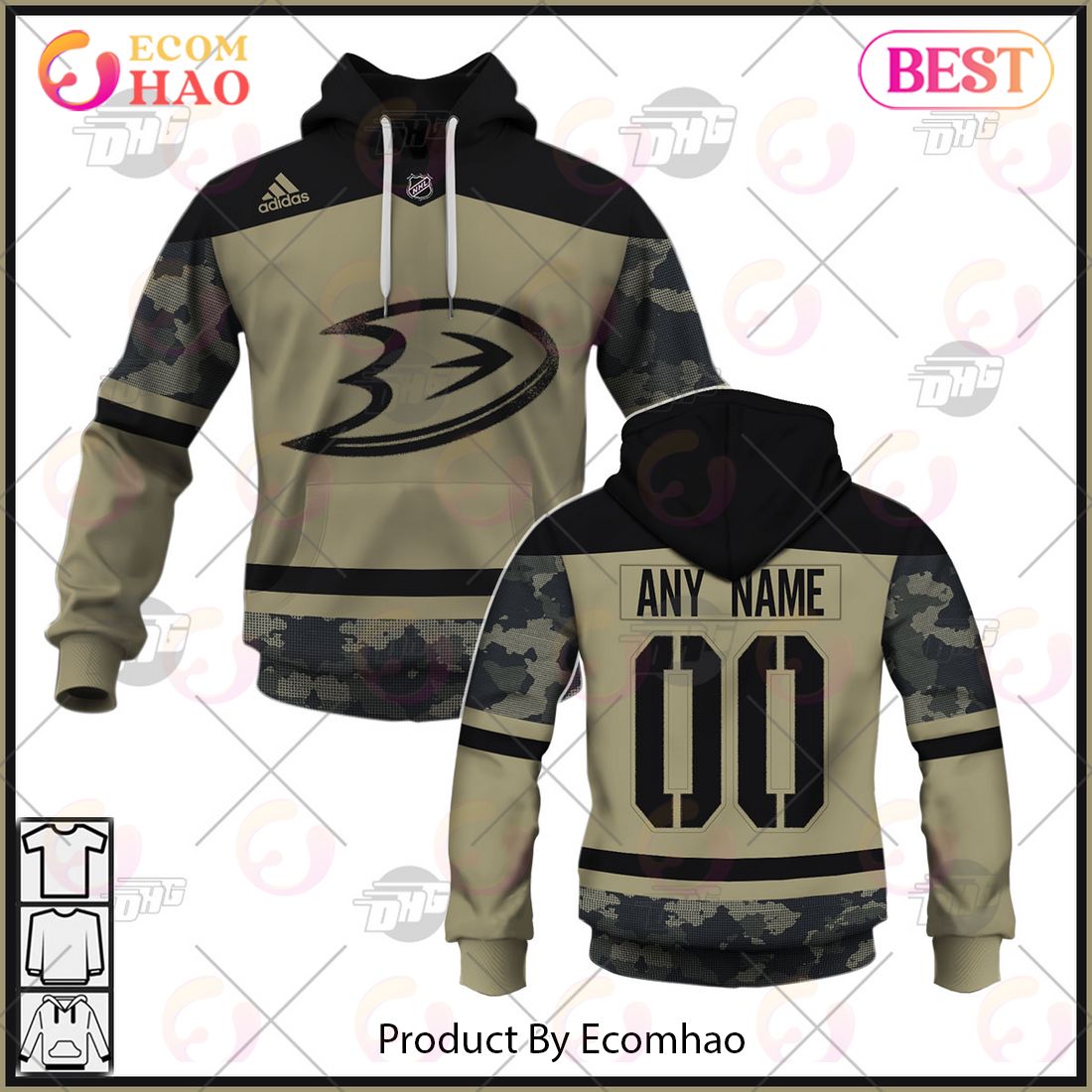 NHL Anaheim Ducks Camo Military Appreciation Team Authentic Custom Practice Jersey 3D Hoodie