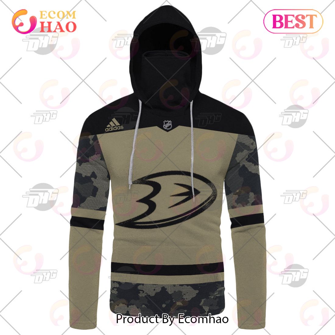 NHL Anaheim Ducks Camo Military Appreciation Team Authentic Custom Practice Jersey 3D Hoodie