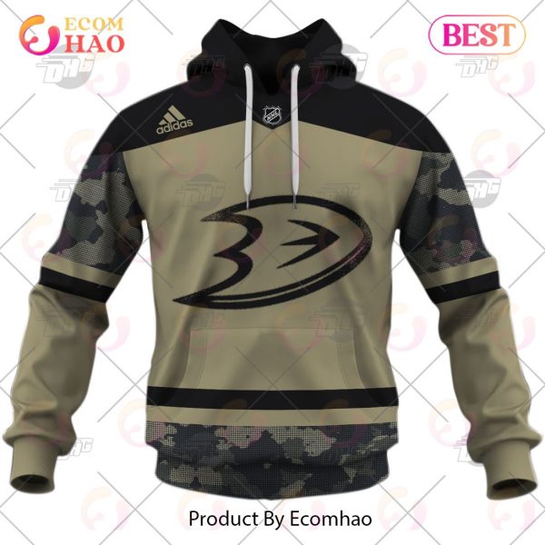 NHL Anaheim Ducks Camo Military Appreciation Team Authentic Custom Practice Jersey 3D Hoodie