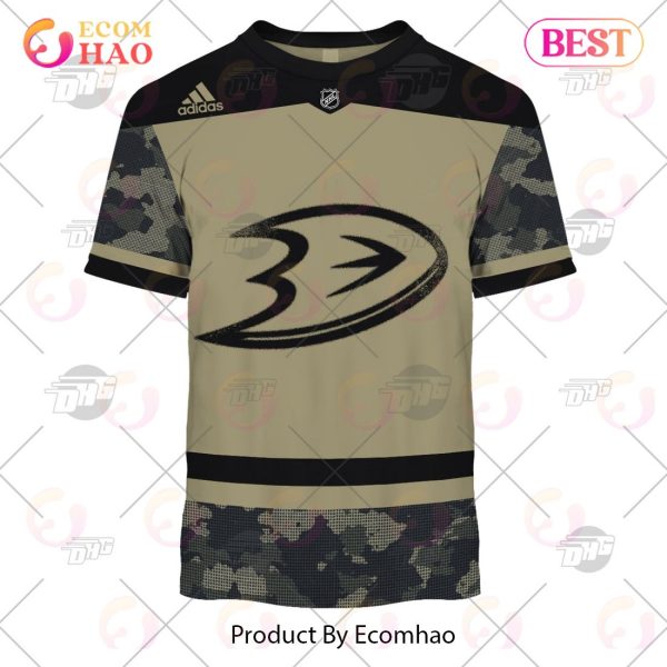 NHL Anaheim Ducks Camo Military Appreciation Team Authentic Custom Practice Jersey 3D Hoodie