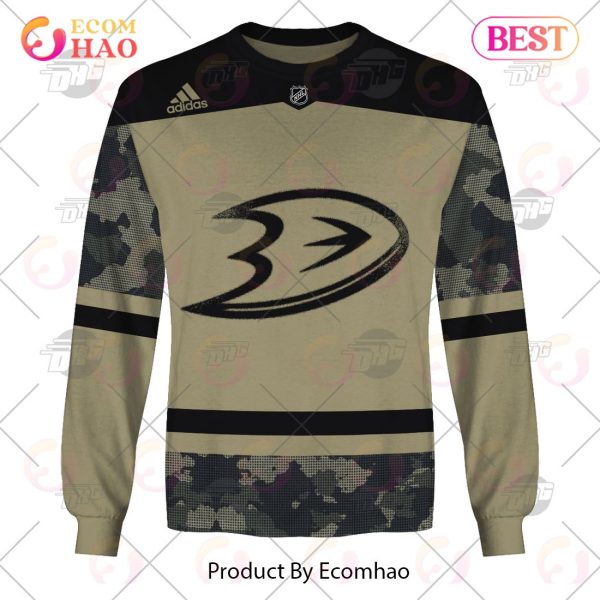 NHL Anaheim Ducks Camo Military Appreciation Team Authentic Custom Practice Jersey 3D Hoodie