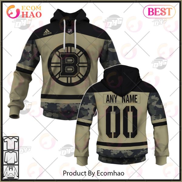NHL Boston Bruins Camo Military Appreciation Team Authentic Custom Practice Jersey 3D Hoodie