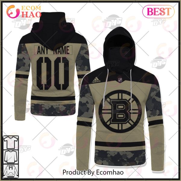 NHL Boston Bruins Camo Military Appreciation Team Authentic Custom Practice Jersey 3D Hoodie
