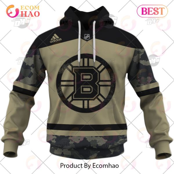 NHL Boston Bruins Camo Military Appreciation Team Authentic Custom Practice Jersey 3D Hoodie