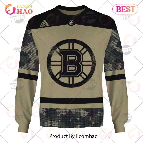 NHL Boston Bruins Camo Military Appreciation Team Authentic Custom Practice Jersey 3D Hoodie