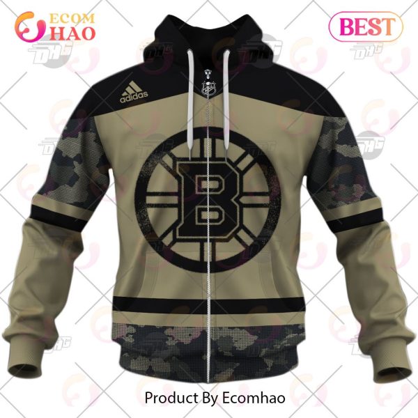 NHL Boston Bruins Camo Military Appreciation Team Authentic Custom Practice Jersey 3D Hoodie
