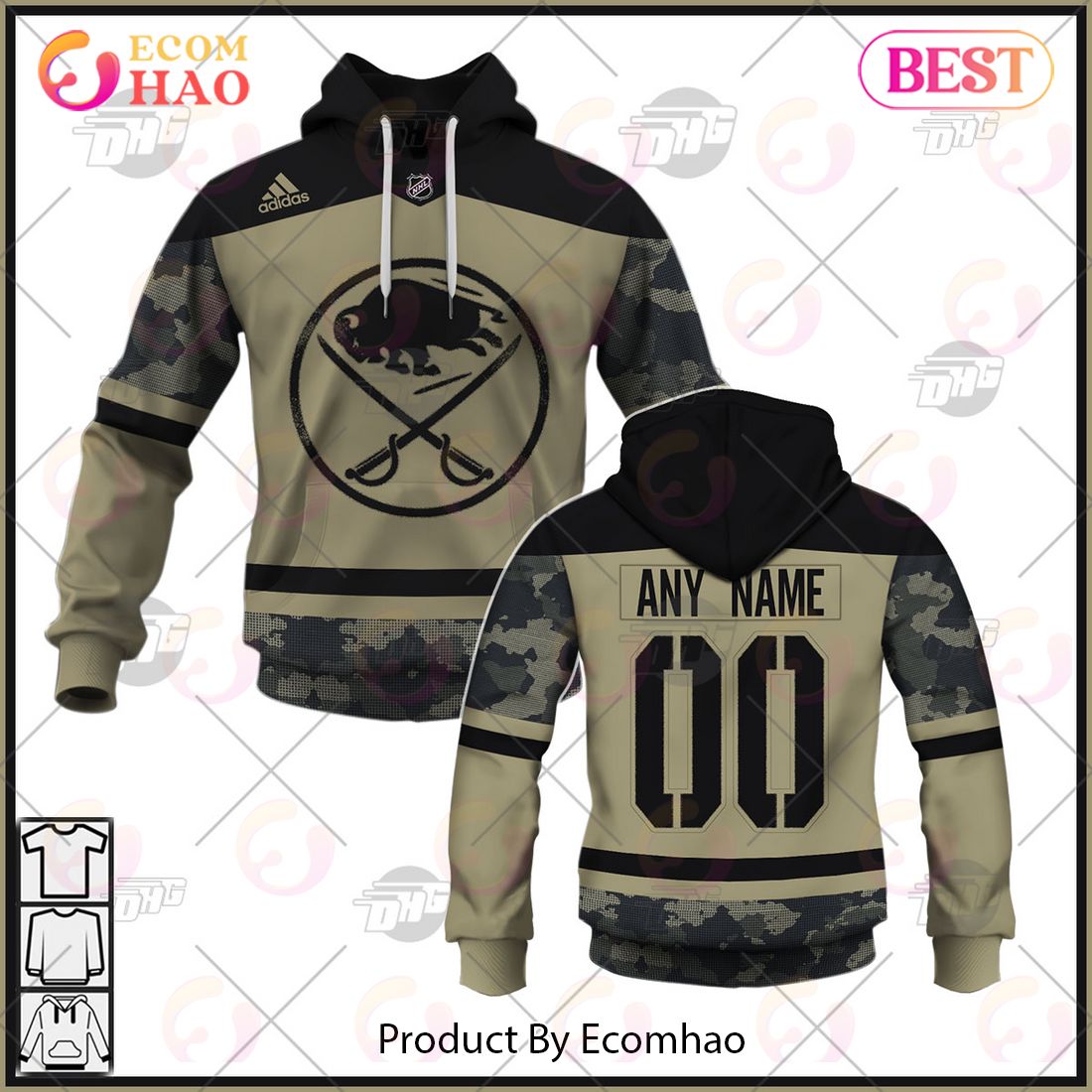 NHL Buffalo Sabres Camo Military Appreciation Team Authentic Custom Practice Jersey 3D Hoodie