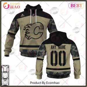 NHL Calgary Flames Camo Military Appreciation Team Authentic Custom Practice Jersey 3D Hoodie