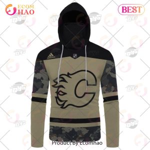 NHL Calgary Flames Camo Military Appreciation Team Authentic Custom Practice Jersey 3D Hoodie