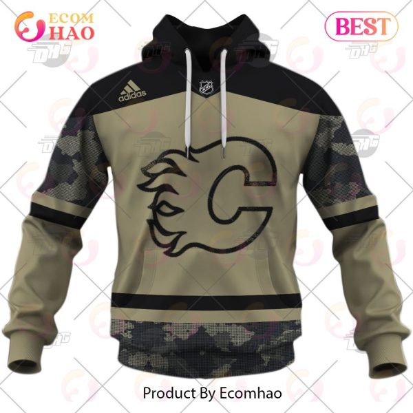NHL Calgary Flames Camo Military Appreciation Team Authentic Custom Practice Jersey 3D Hoodie