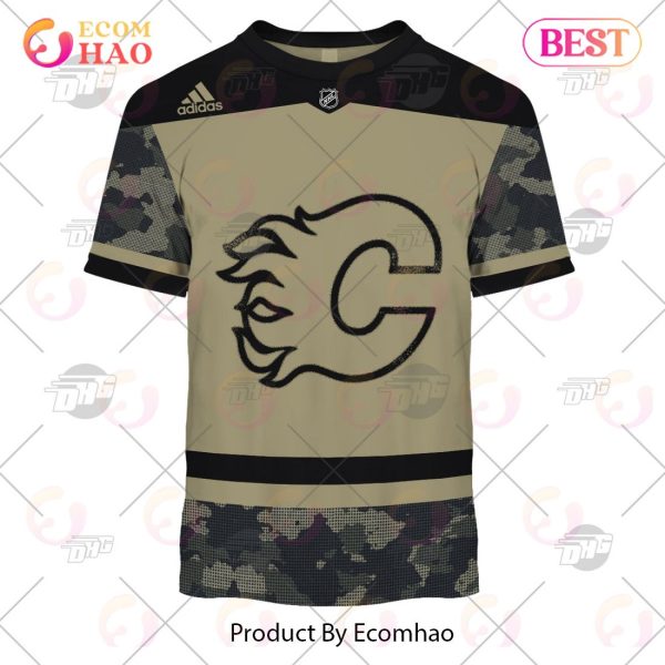NHL Calgary Flames Camo Military Appreciation Team Authentic Custom Practice Jersey 3D Hoodie