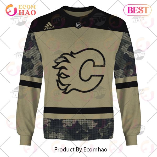 NHL Calgary Flames Camo Military Appreciation Team Authentic Custom Practice Jersey 3D Hoodie