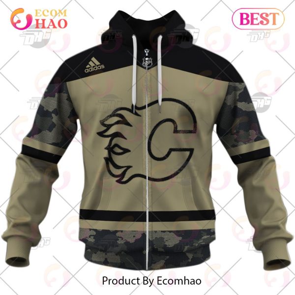 NHL Calgary Flames Camo Military Appreciation Team Authentic Custom Practice Jersey 3D Hoodie