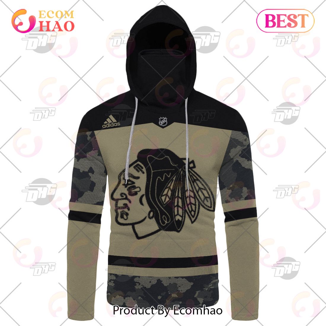 NHL Chicago Blackhawks Camo Military Appreciation Team Authentic Custom Practice Jersey 3D Hoodie