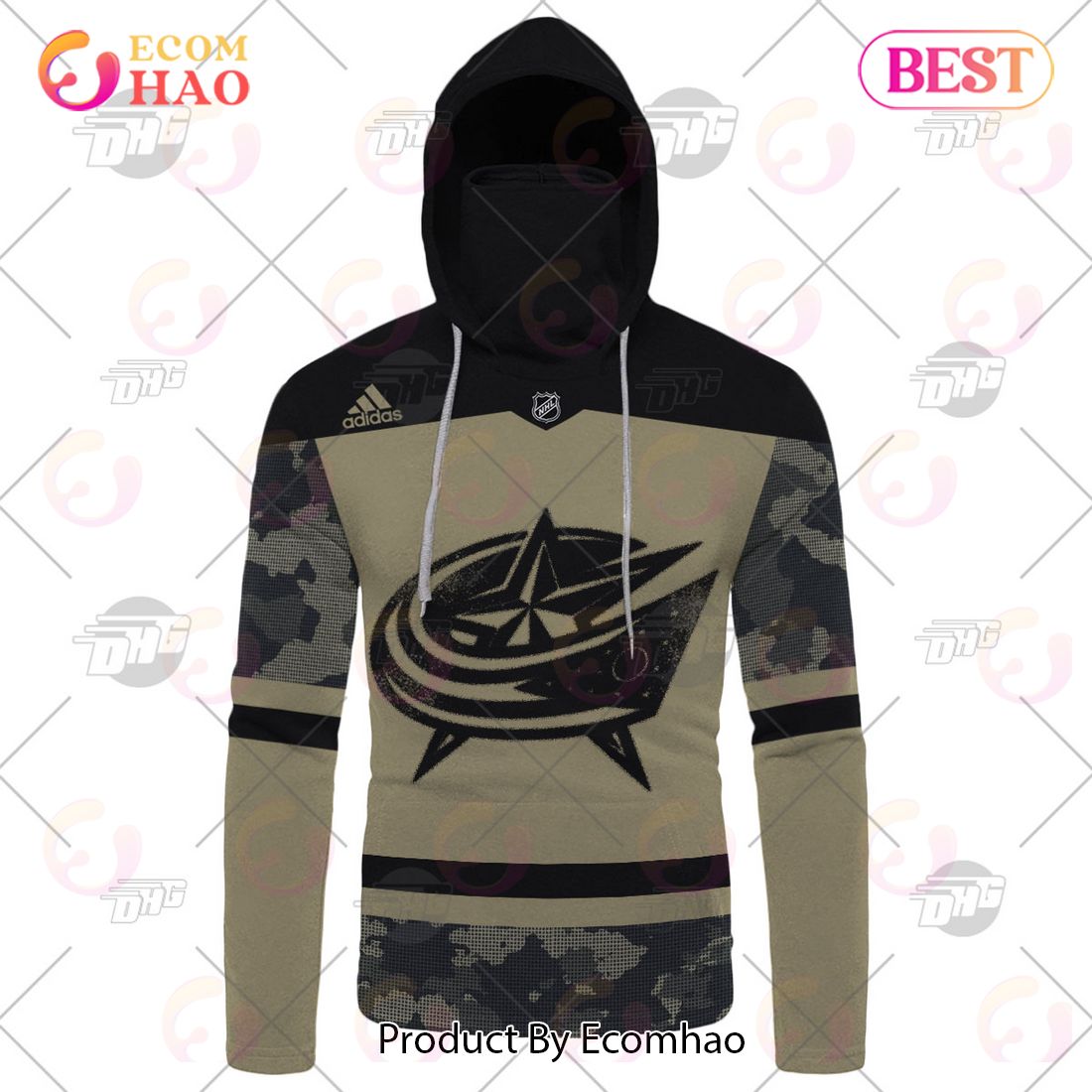 NHL Columbus Blue Jackets Camo Military Appreciation Team Authentic Custom Practice Jersey 3D Hoodie