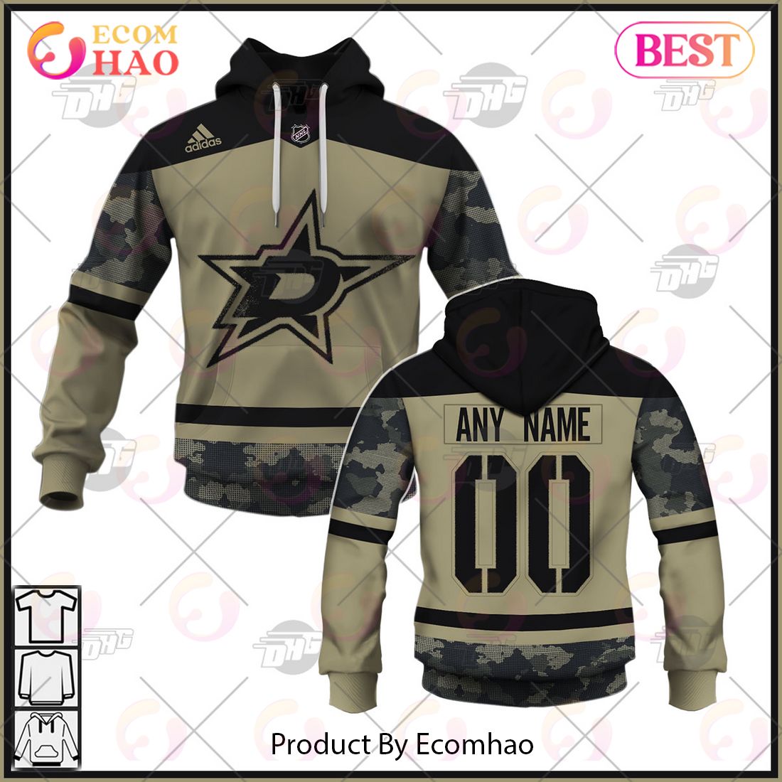 NHL Dallas Stars Camo Military Appreciation Team Authentic Custom Practice Jersey 3D Hoodie