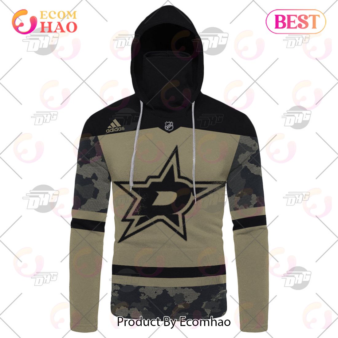 NHL Dallas Stars Camo Military Appreciation Team Authentic Custom Practice Jersey 3D Hoodie