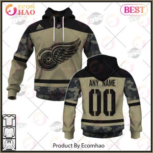 NHL Detroit Red Wings Camo Military Appreciation Team Authentic Custom Practice Jersey 3D Hoodie