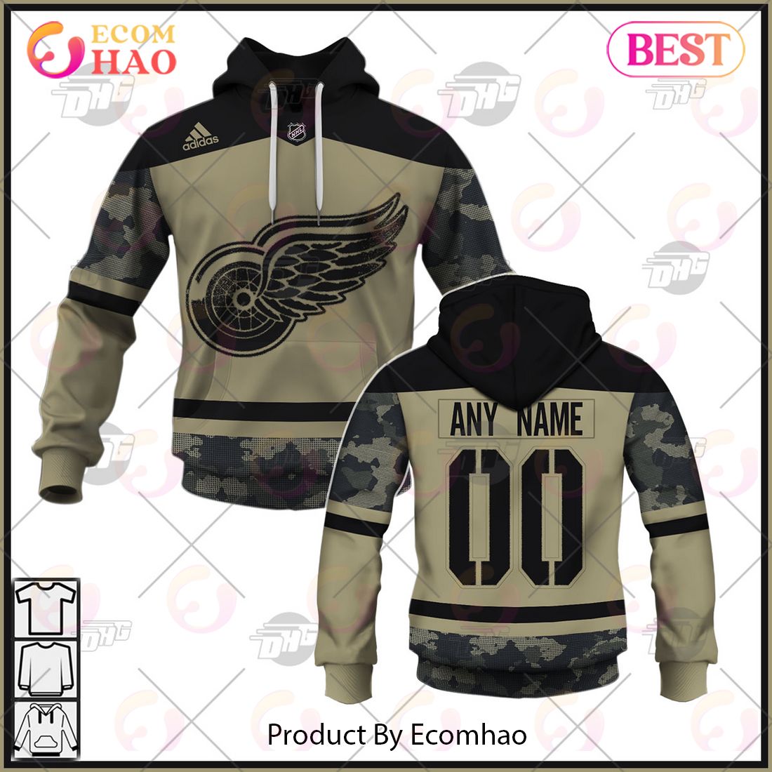 NHL Detroit Red Wings Camo Military Appreciation Team Authentic Custom Practice Jersey 3D Hoodie