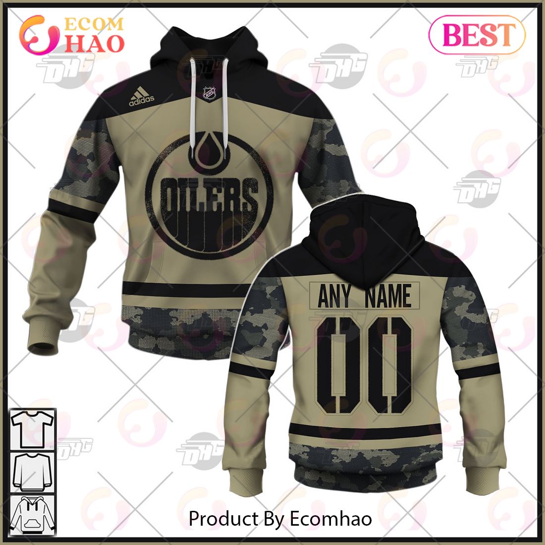 NHL Edmonton Oilers Camo Military Appreciation Team Authentic Custom Practice Jersey 3D Hoodie