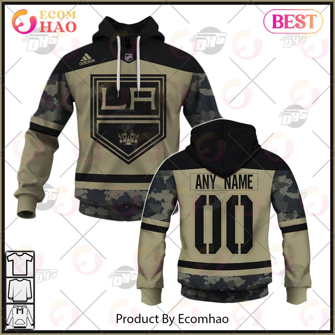 NHL Los Angeles Kings Camo Military Appreciation Team Authentic Custom Practice Jersey 3D Hoodie