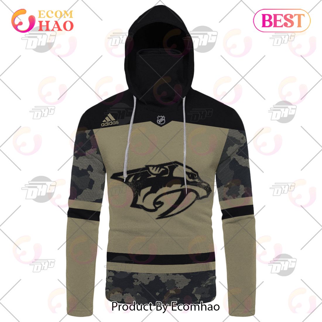 NHL Nashville Predators Camo Military Appreciation Team Authentic Custom Practice Jersey 3D Hoodie