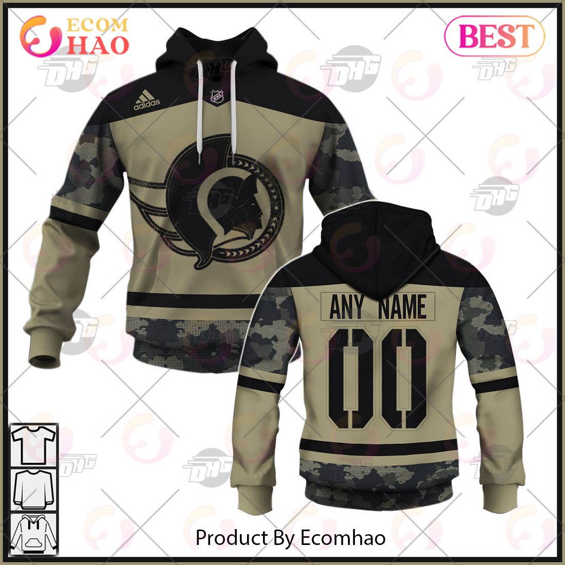 NHL Ottawa Senators Camo Military Appreciation Team Authentic Custom Practice Jersey 3D Hoodie