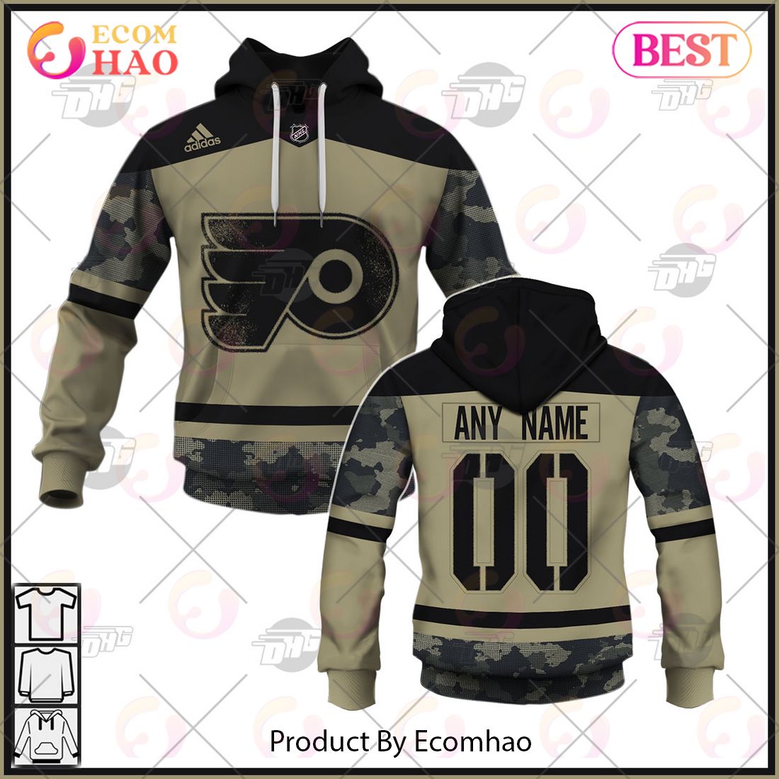 NHL Philadelphia Flyers Camo Military Appreciation Team Authentic Custom Practice Jersey 3D Hoodie